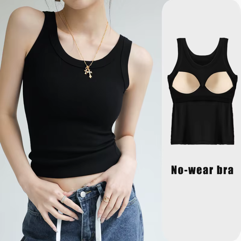 Débardeur côtelé pour femme avec soutien-gorge intégré