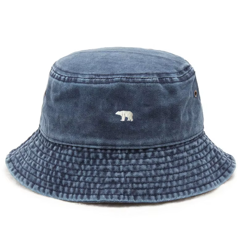 Casquette Bob en Coton Lavé Brodé Ours Polaire Personnalisable pour Hommes et Femmes – Protection Solaire Vintage Réglable pour Extérieur et Plage