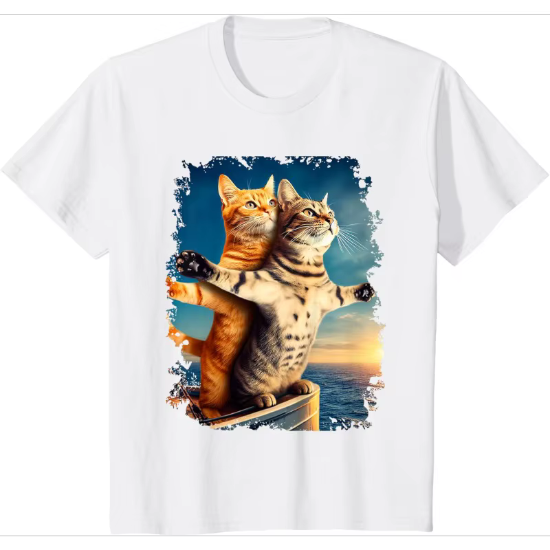 Art Theatre Cat T Shirt Vintage rétro graphique femme décontracté haut surdimensionné quotidien polyvalent col rond