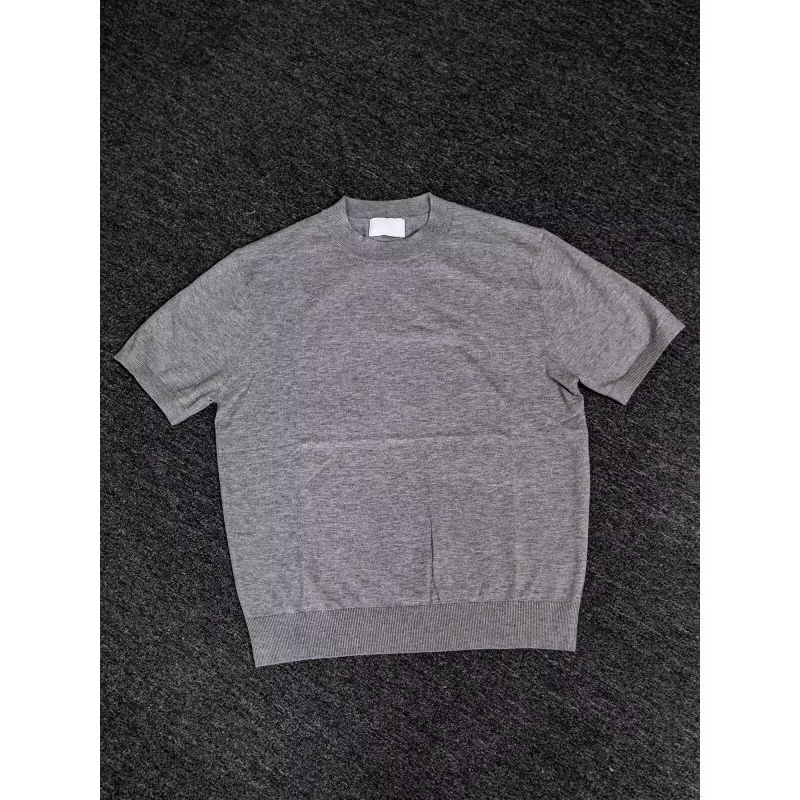 T-shirt tricoté à col bas uni avec drapé aux épaules pour homme