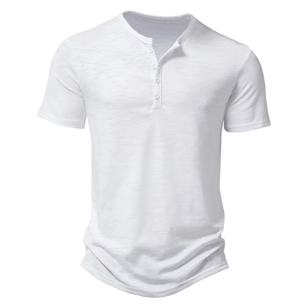 Henley col été hommes décontracté couleur unie à manches courtes t-shirt