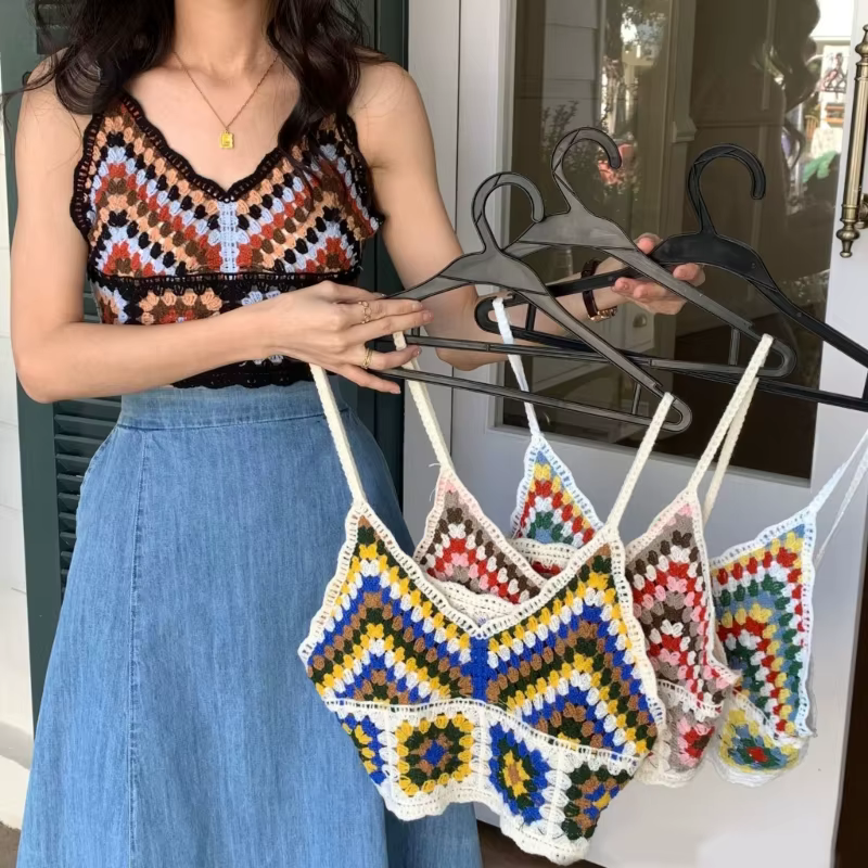 Haut court d'été en tricot au Crochet pour femmes