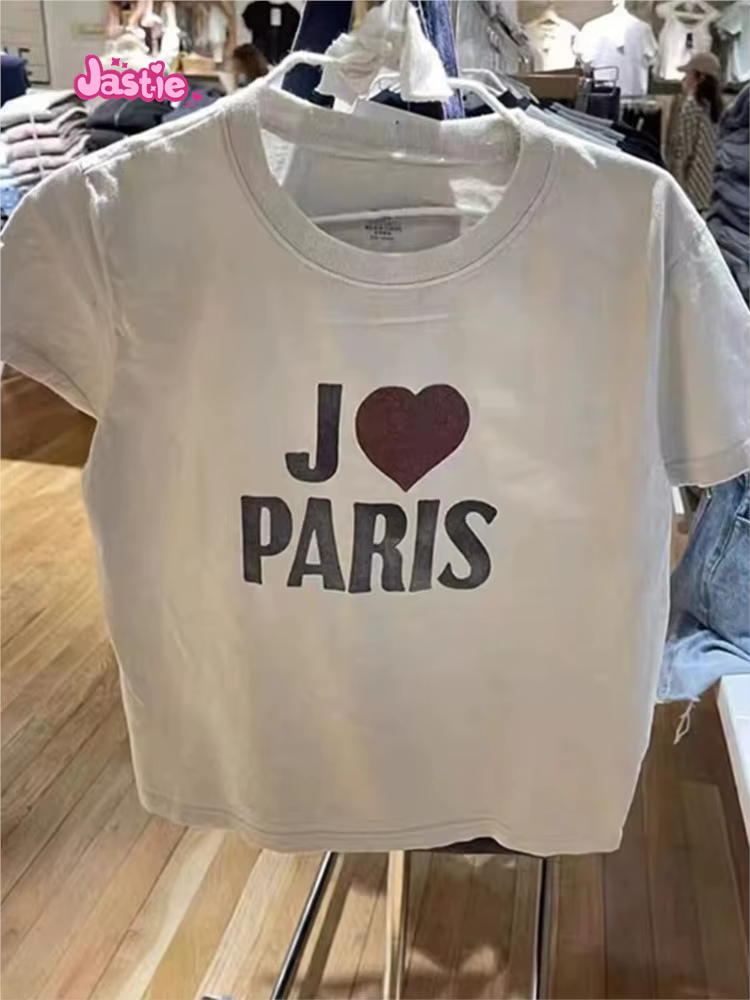 T-shirt Manches Courtes Col Rond en Coton Doux pour Femme