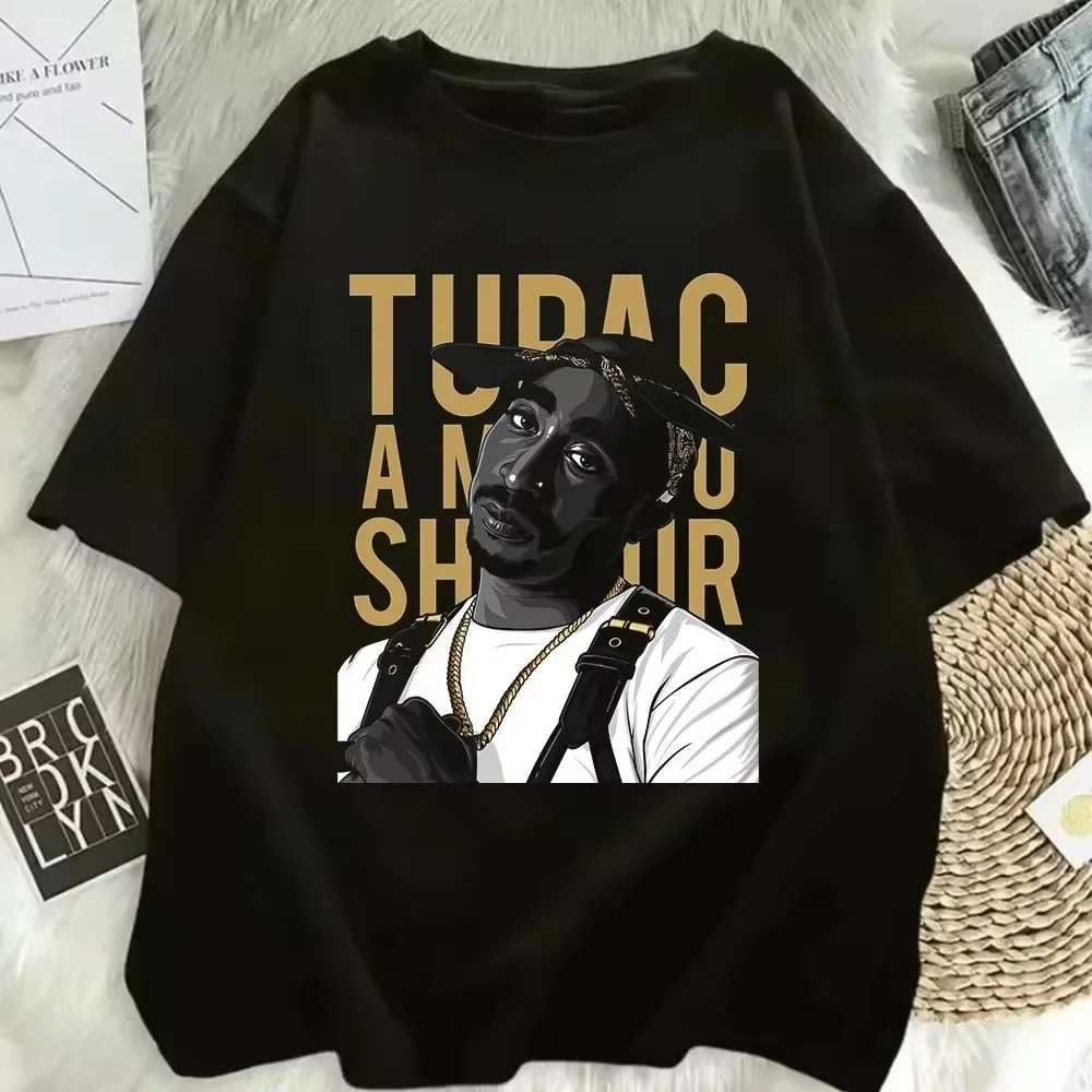 T-shirt enfant mode été 2026 Rapper Tupac Top Hip Hop Streetwear Oversize Manches Courtes T-shirts Homme et Femme