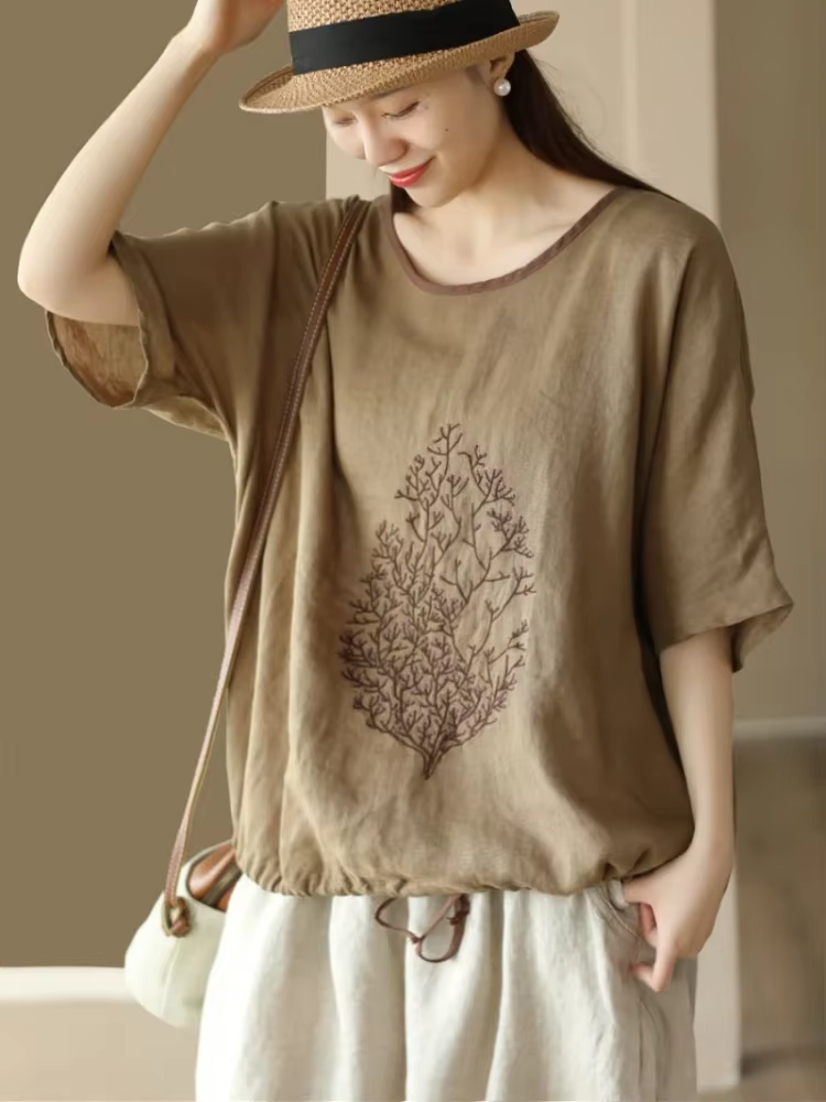 T-shirt en coton baggy uni pour femmes