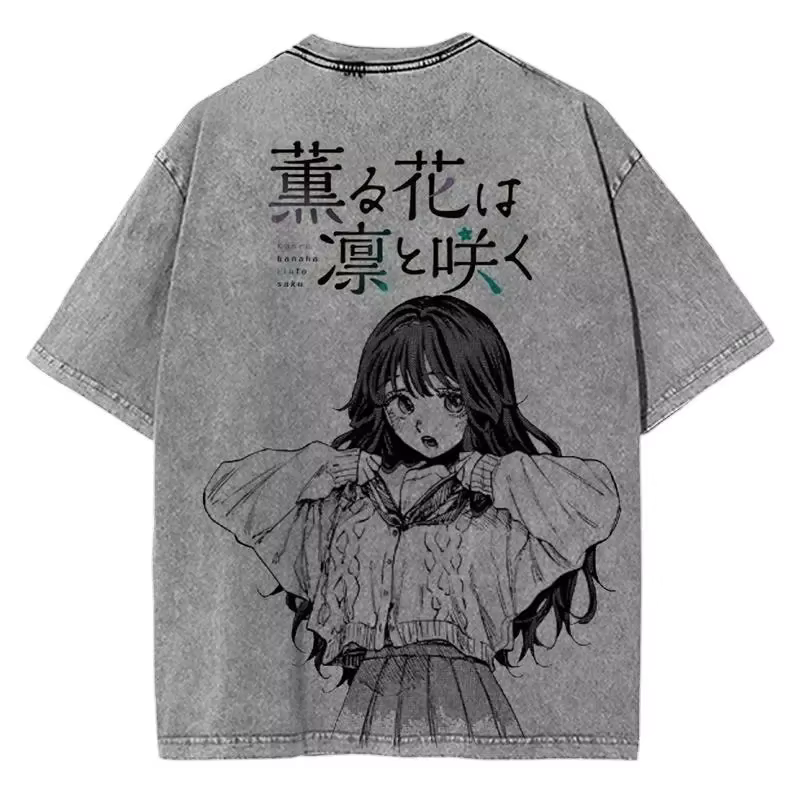 Manga la fleur parfumée fleurs avec dignité T-shirt lavé surdimensionné