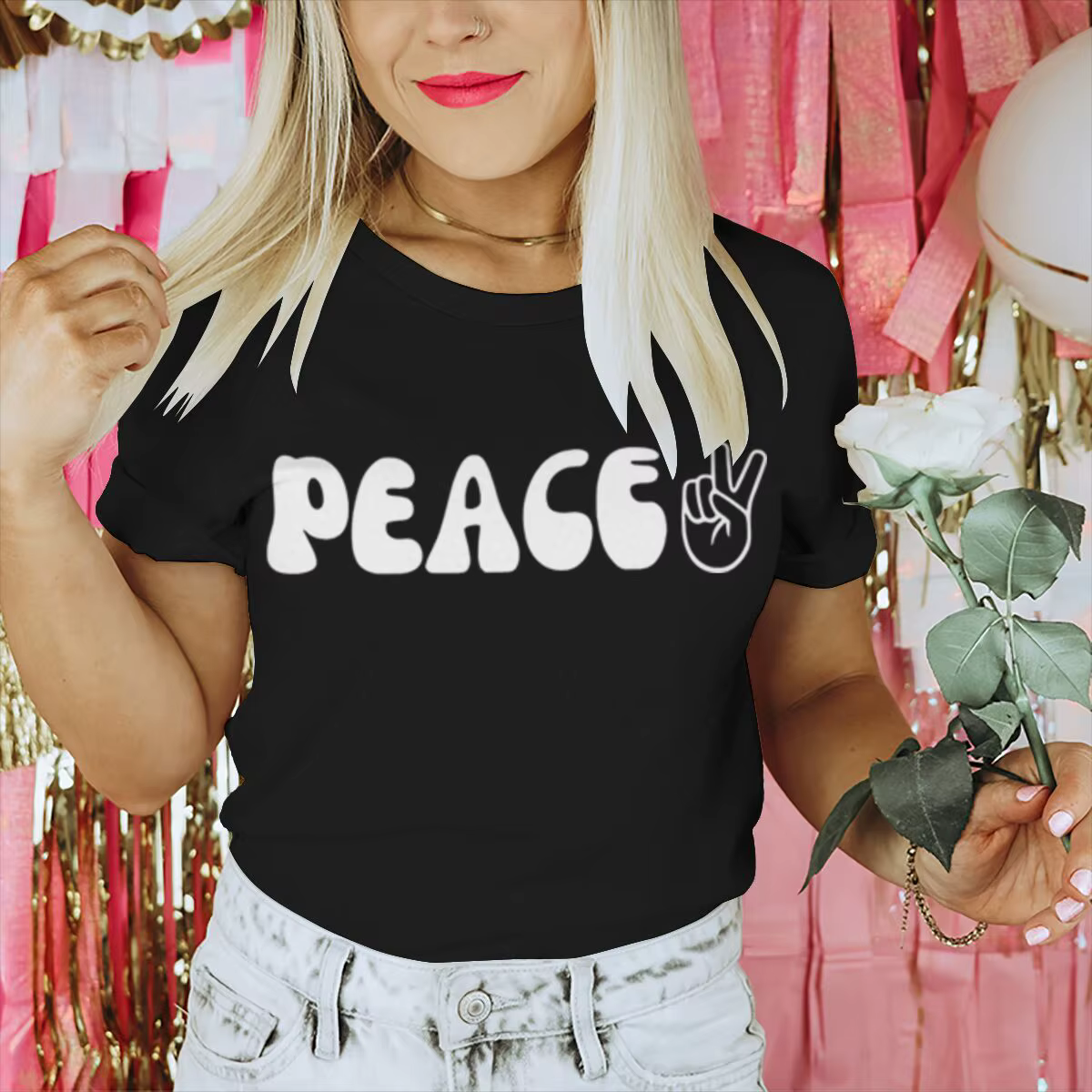 T-shirts de couple imprimés « Peace/I Come in Peace »