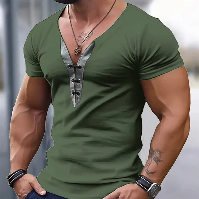 T-shirt Slim à Manches Courtes et Col en V pour Homme, Vêtement Décontracté Idéal pour la Gym, la Course à Pied, le Football et le Basketball, Collection Été