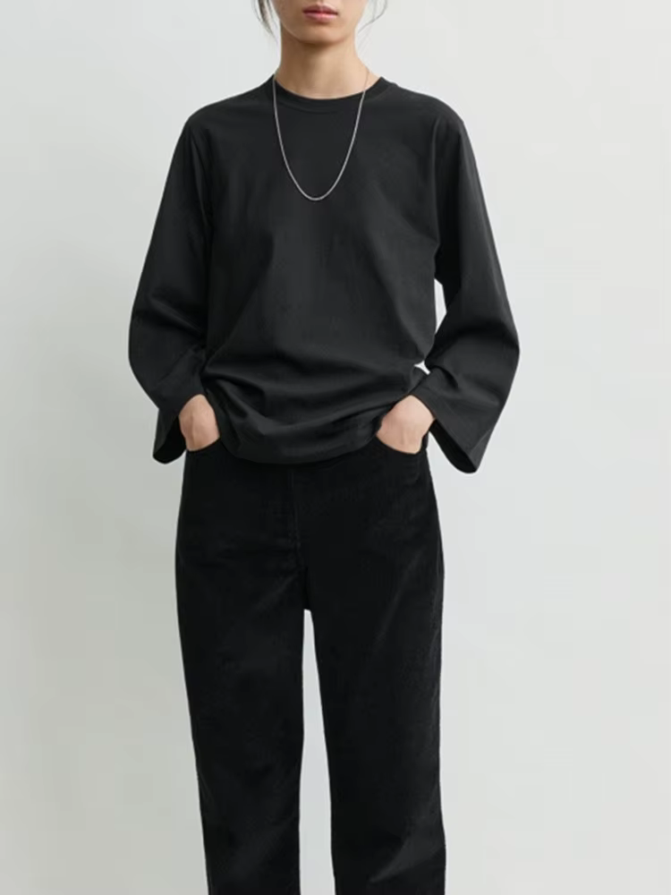 T-shirt brodé à manches trois-quarts pour femme
