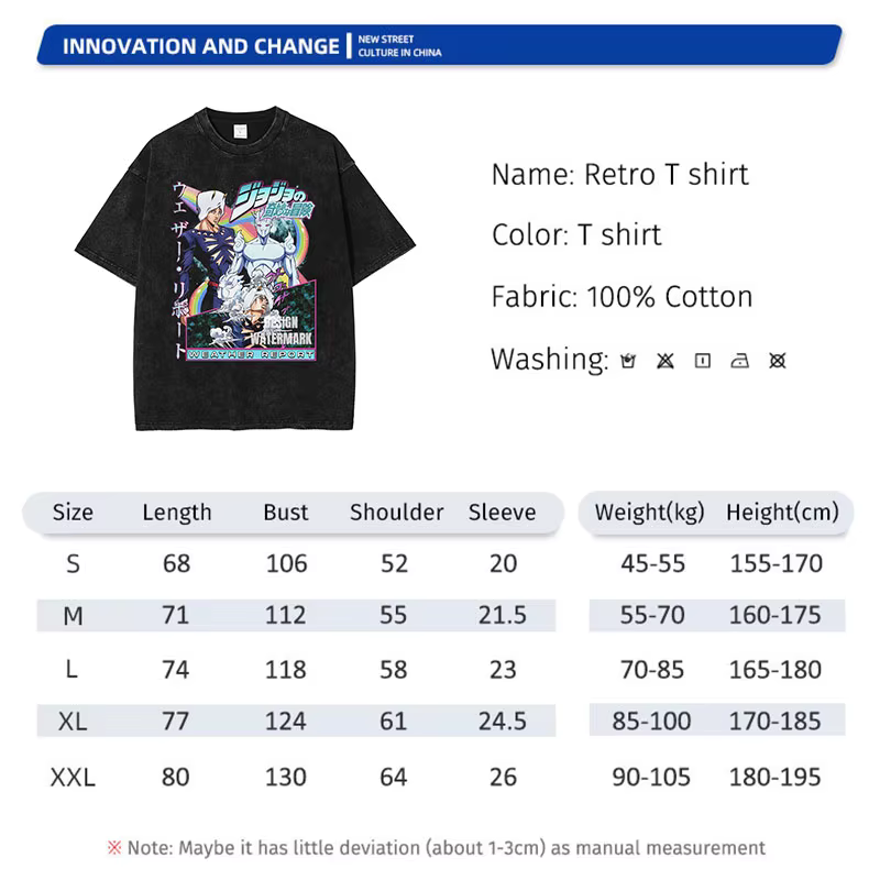 Bandai Stardust croisé T-shirt Manga Vintage lavé JOJO t-shirts surdimensionné