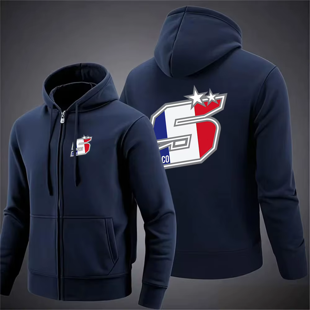 Johann Zarco No 5 imprimer 2025 printemps automne hommes classique couleur unie populaire sweat fermeture éclair décontracté confortable sweats à capuche