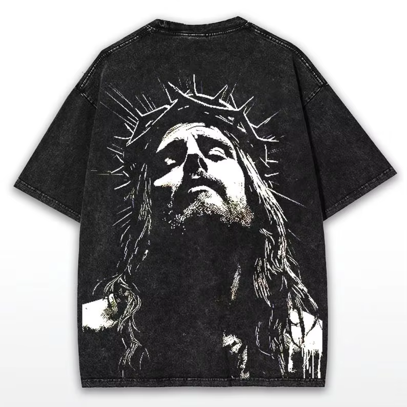 T-shirt surdimensionné couronne d'épines: imprimé Grunge jésus-Faithcore Streetwear T-shirt Vintage Do Old hauts de personnalité de haute qualité