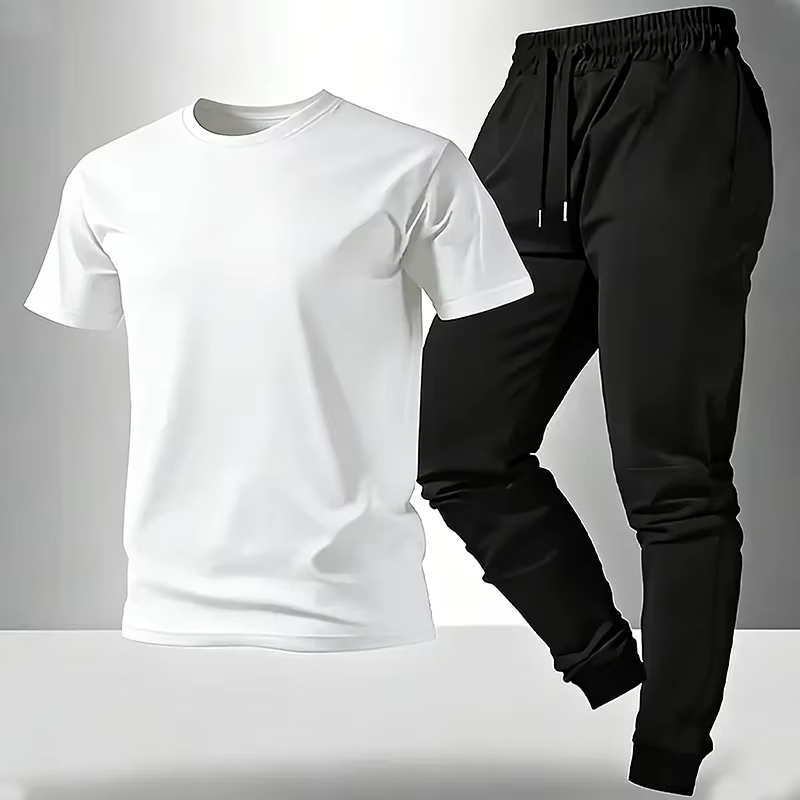 Ensemble Coordonné T-shirts 2 Pièces Été 2026 – Tenue Décontractée Quotidienne à Manches Courtes pour Homme – Confortable et Doux pour la Maison et l'Extérieur – Tailles S-3XL