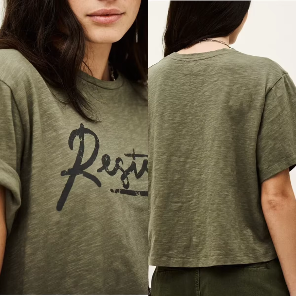 T-shirt vert imprimé lettres pour femme