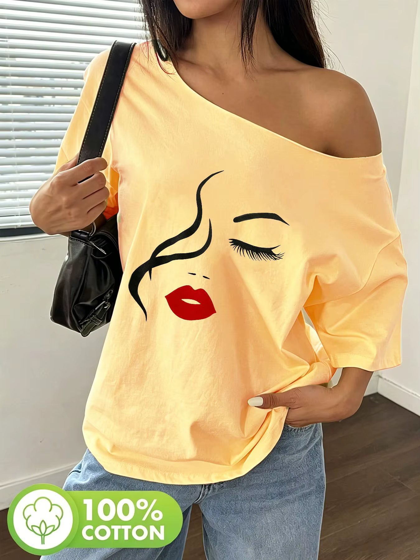 Plus Size Women's Abstract Art Face Print T-Shirt