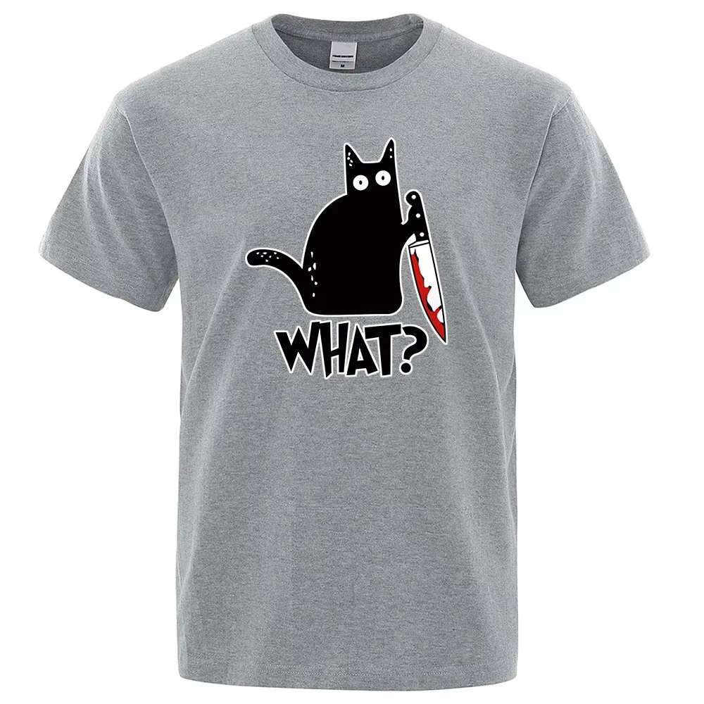 T-shirt imprimé dessin animé drôle de couteau et de chat pour hommes