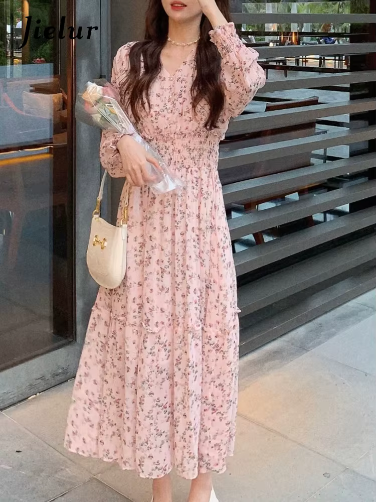 Jielur-Robe Élégante en Mousseline de Soie pour Femme