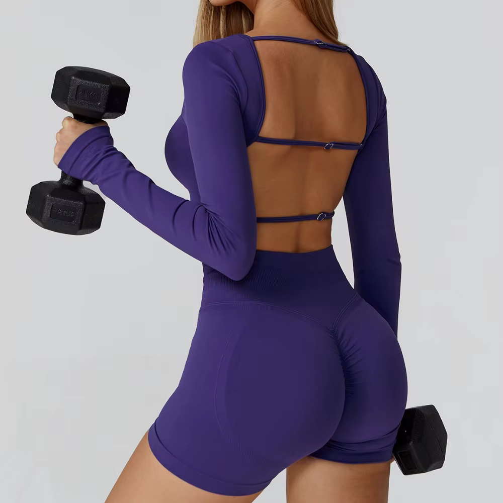 Nouveau dos Sexy évider à manches longues chemises de Yoga col carré séchage rapide hauts de course serré minceur gymnase Fitness T-Shirt avec coussinets