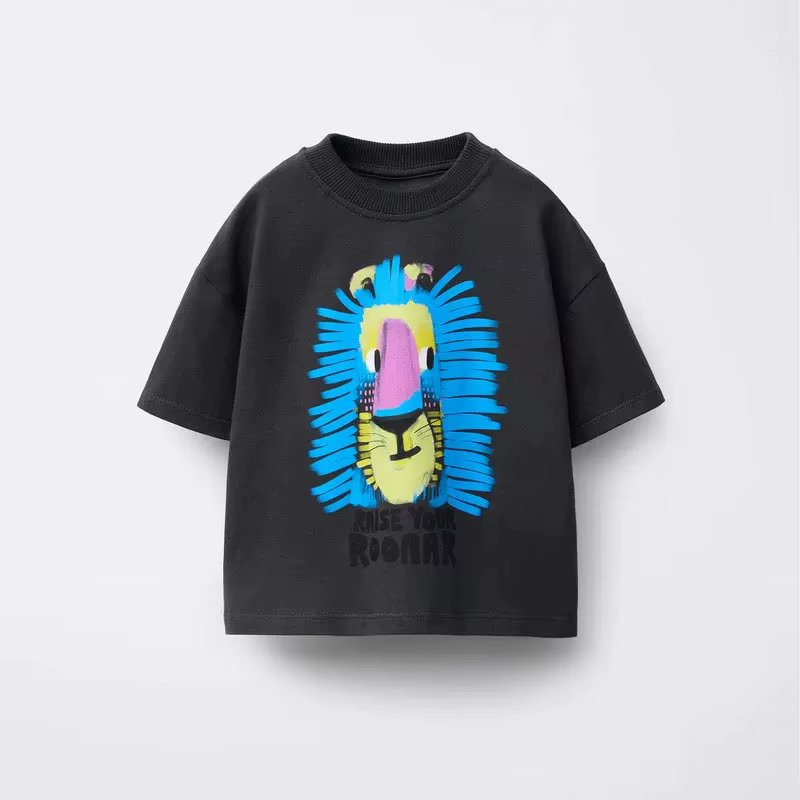 T-shirt col rond pour garçons et filles, mignon, hauts à manches courtes, vêtements amples et décontractés, vêtements d'été pour enfants, t-shirts fins en pur coton