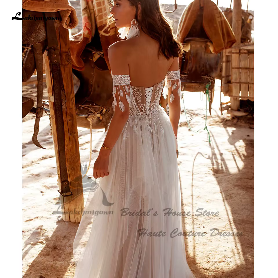 Yanshmigown-Robe de mariée bohème à lacets dans le dos pour femme, robes de mariée civil, champagne sexy, quel que soit le corset personnalisé, été 2024