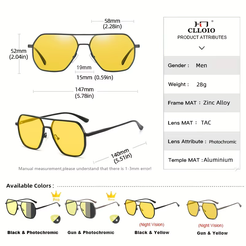 CLLOIO Anti-éblouissement jour nuit Vision lunettes hommes femmes polarisées conduite lunettes de soleil carré aluminium photochromique lunettes de soleil UV400