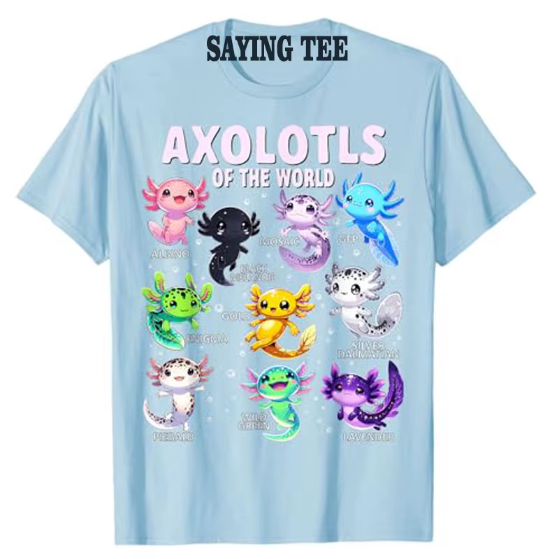 Axolotls du monde Kawaii T-Shirt Types de Axolotl poisson amphibien