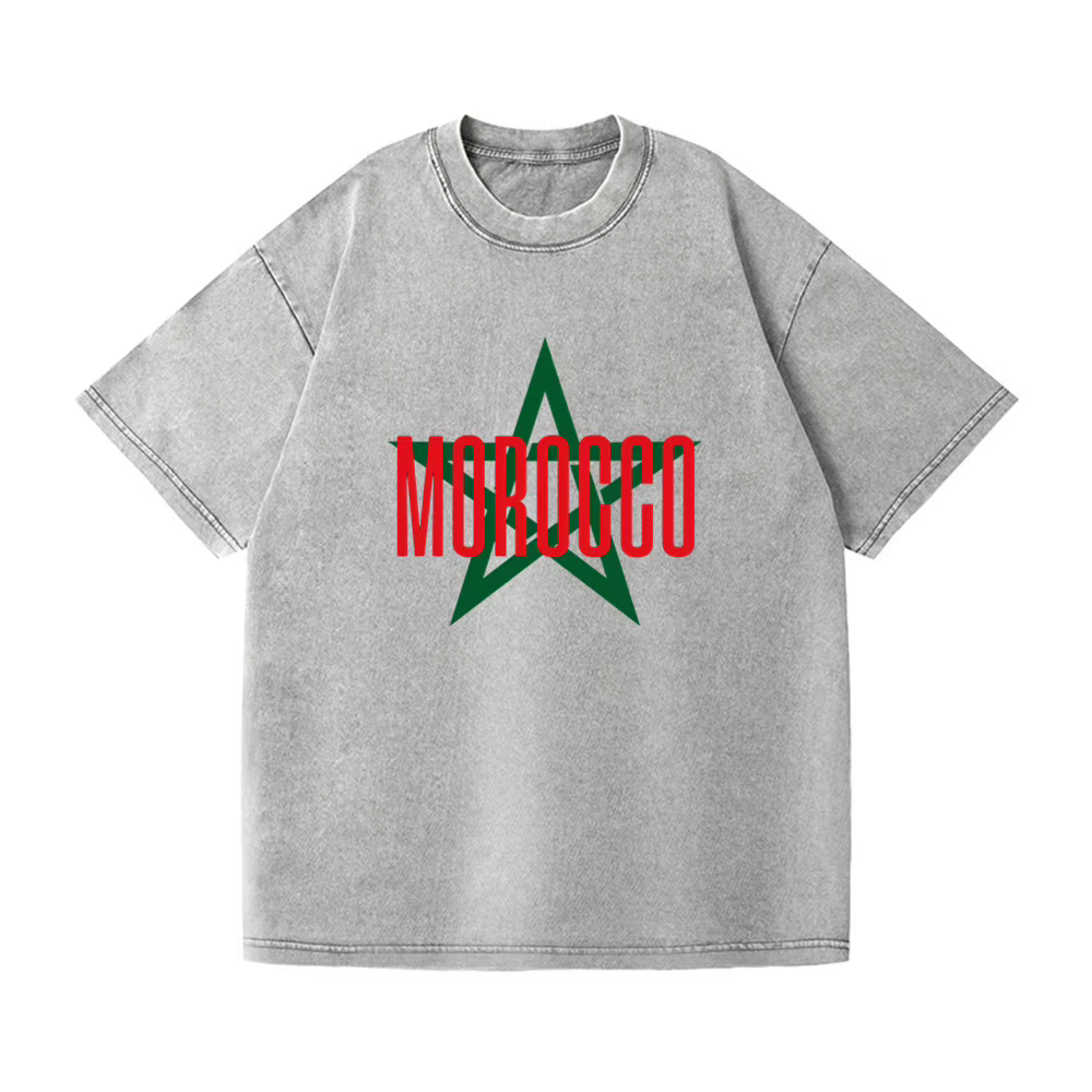 T-shirt Carte du Maroc Drapeau Vintage en Coton Lavé Décontracté pour Hommes et Femmes HJ-012
