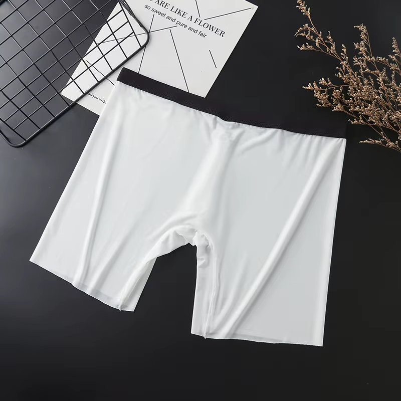 Gtopx Boxer à jambes longues en soie glacée pour hommes – Sous-vêtements ultra-fins étendus à séchage rapide avec support en U et design sans couture