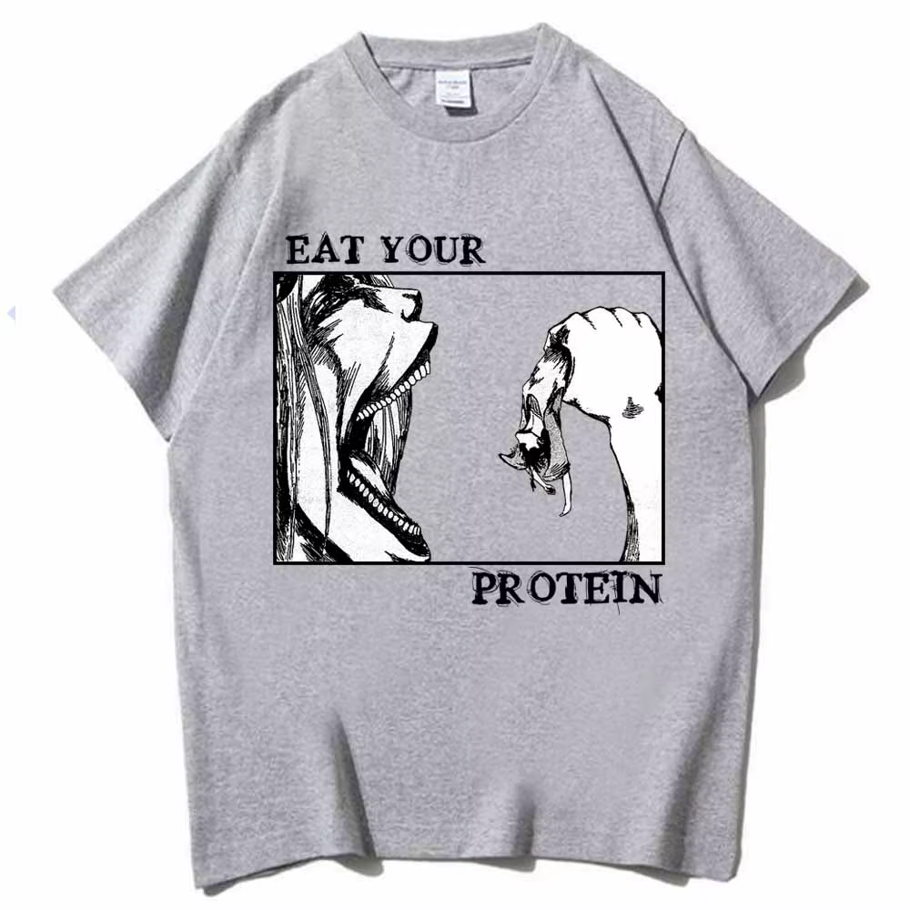 Attaque sur Titan T-Shirts manger votre protéine chemise homme femmes été décontracté col rond manches courtes chemises