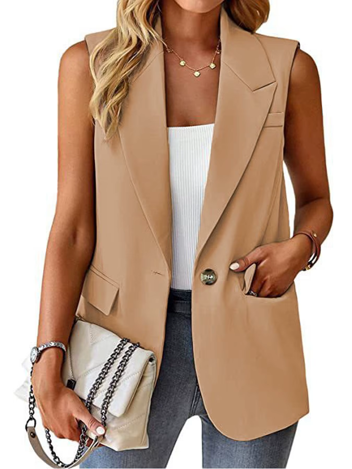2025 femmes sans manches Blazer gilet décontracté bureau