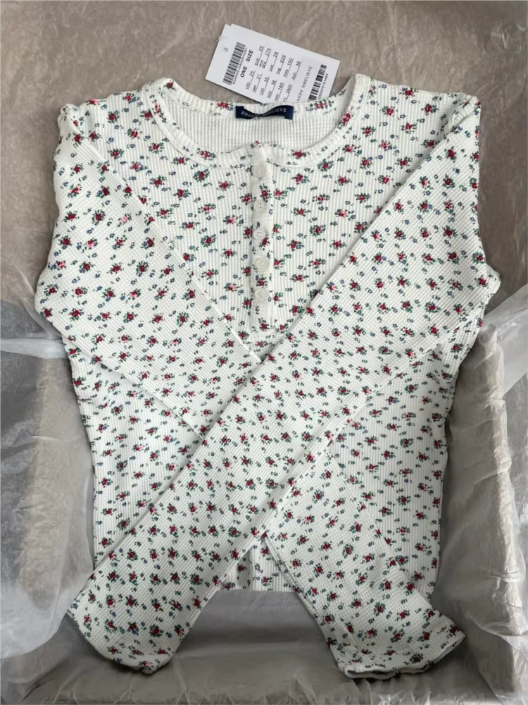 T-shirt en coton gaufré à imprimé floral pour femme