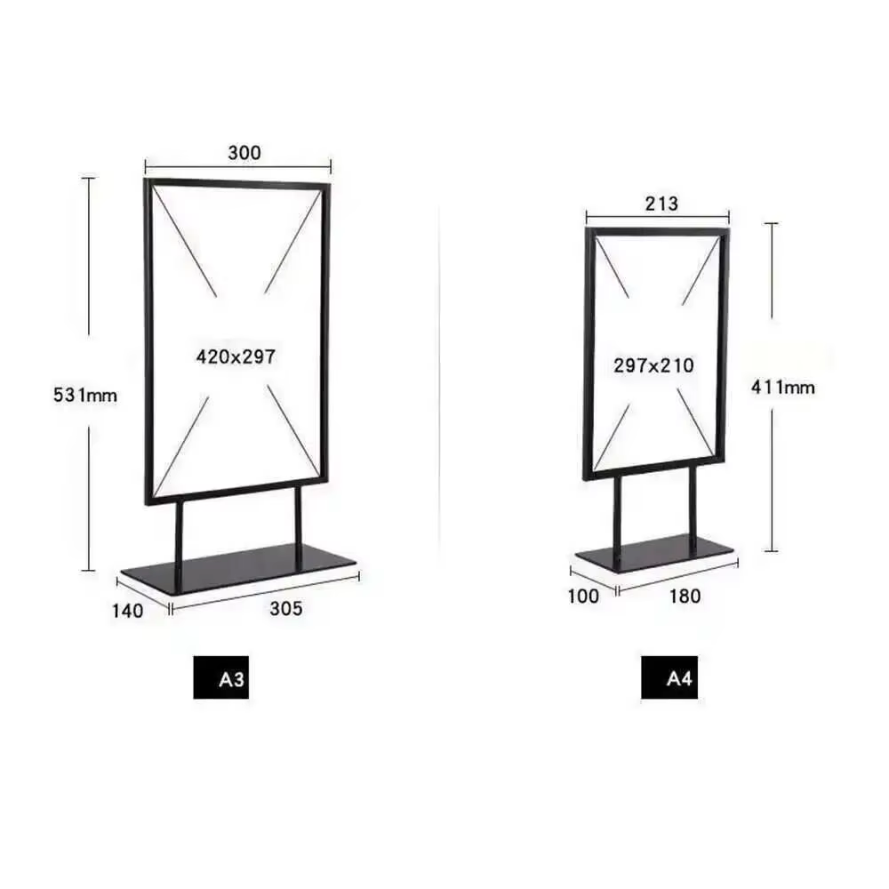 Support de table en métal pour affiches, présentoir double face pour menus, support de signalisation de bureau, support de bannière publicitaire, porte-étiquettes