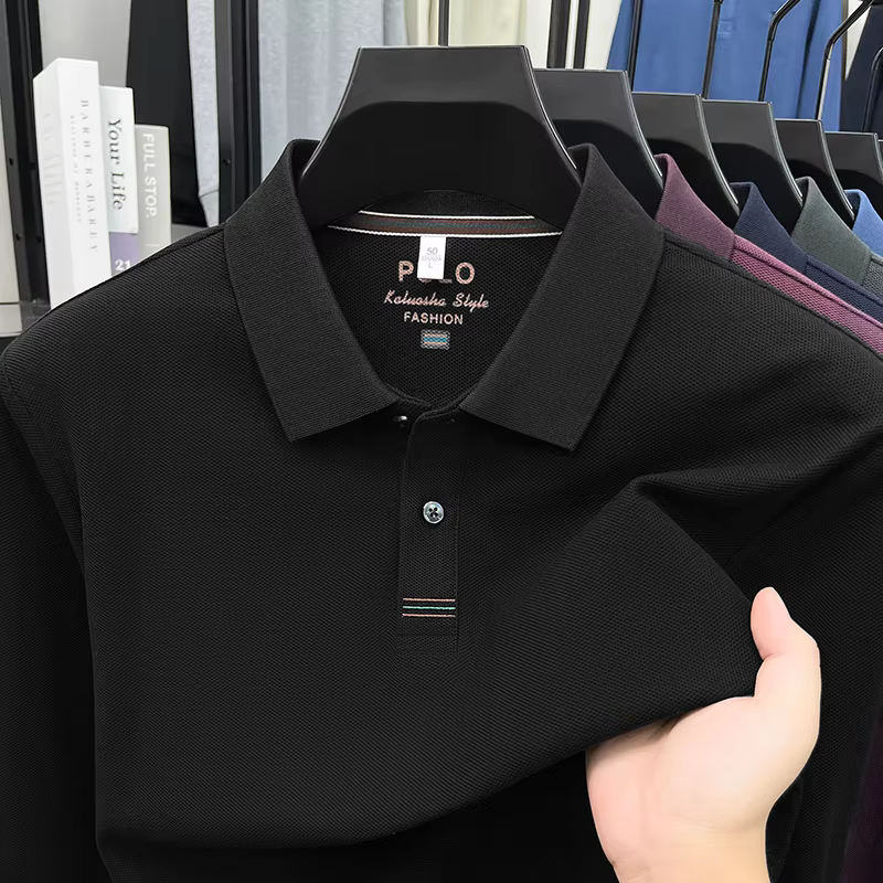 Polo à manches longues 100 % coton pour homme