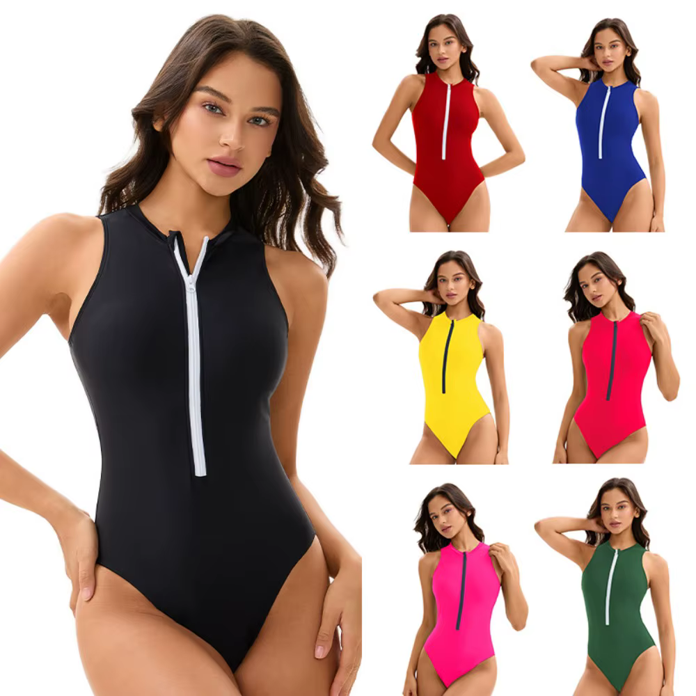 Maillots de bain sexy pour femmes, combinaison de plongée sans manches, maillot de bain une pièce, design demi-zip, vêtements de sport aquatiques de plage
