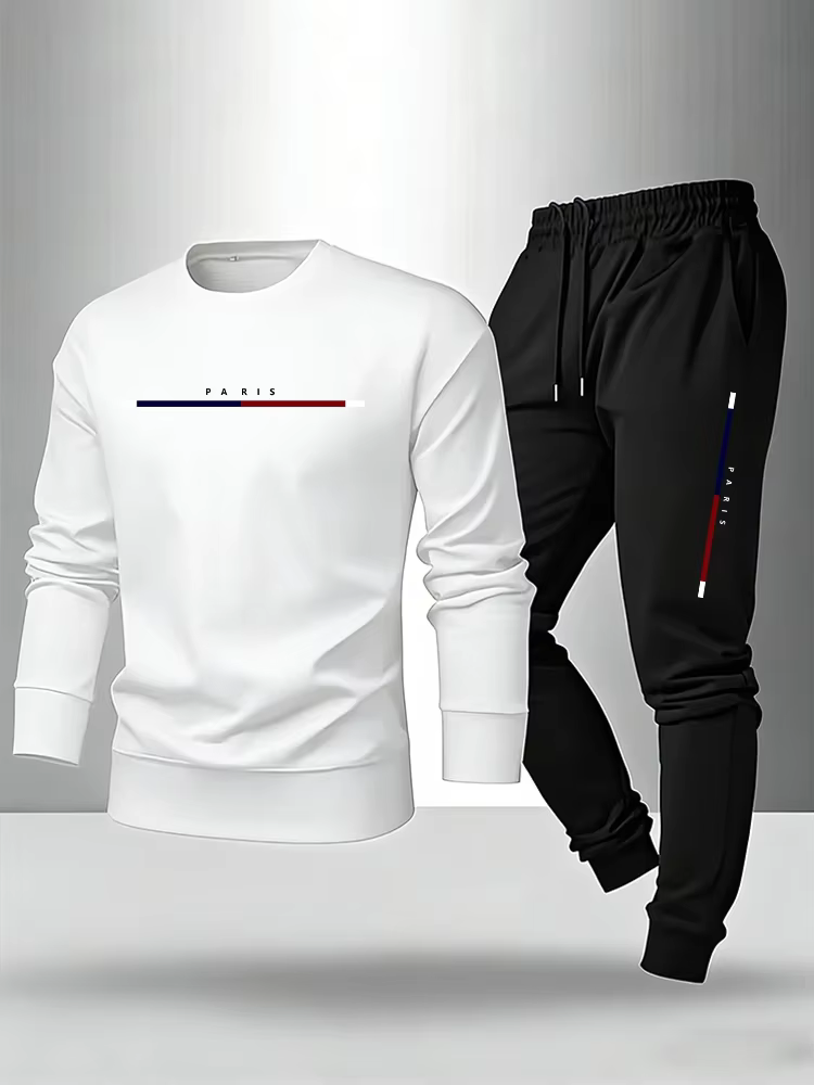 Nouvelle tenue décontractée pour homme 2026 : T-shirt à manches longues et pantalon de survêtement imprimé Paris – Collection Printemps-Automne