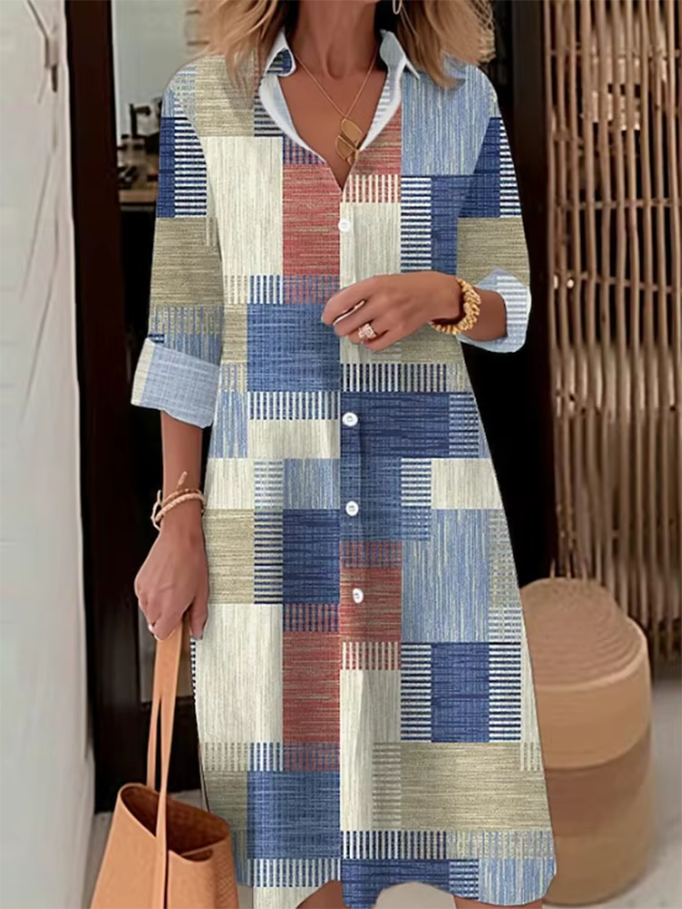 Robe chemise décontractée à manches longues pour femmes