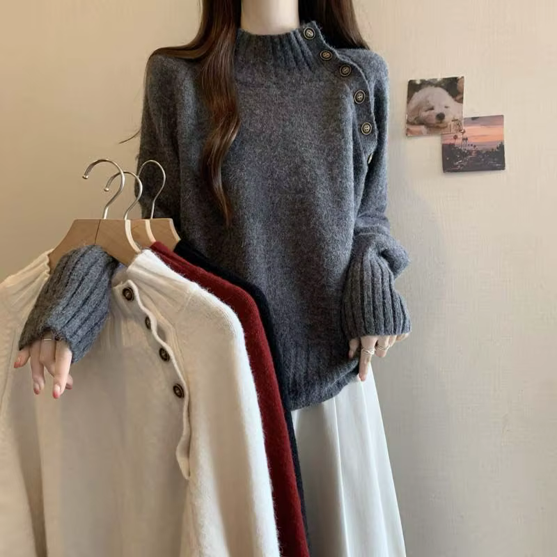 Pull tricoté à col mi-haut pour femmes, vêtements Y2k, Vintage, chaud, élégant, léger, à la mode, 2025