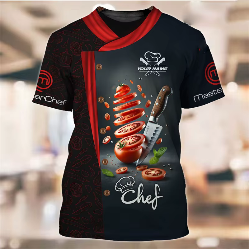 Chef travail T-shirt pour hommes personnalité motif col rond drôle t-shirts impression 3D mode