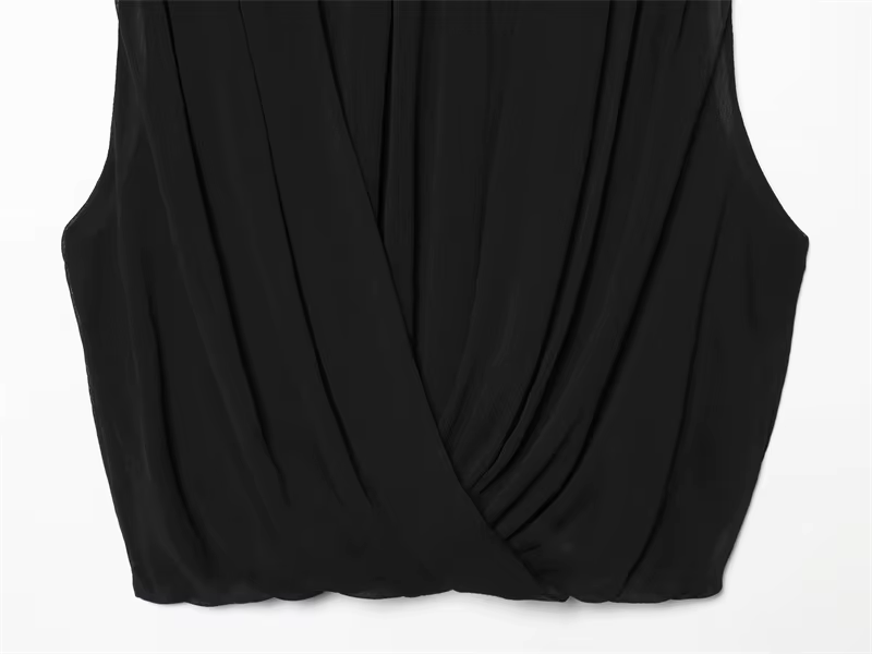 Haut plissé noir sans manches pour femme