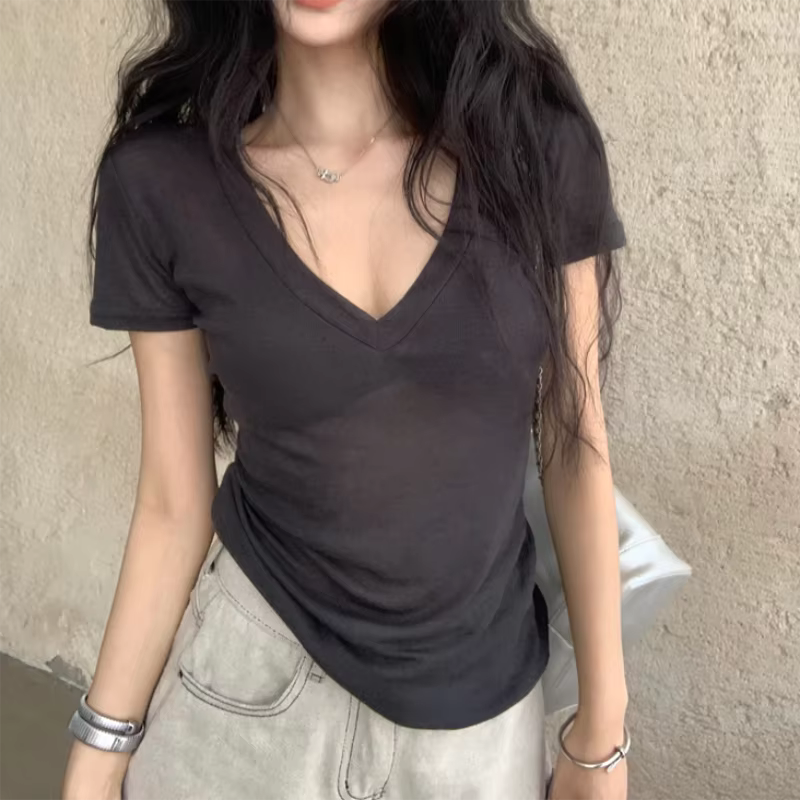 T-shirt à manches courtes transparent pour femme