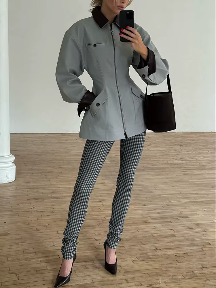 Veste à panneaux en cuir