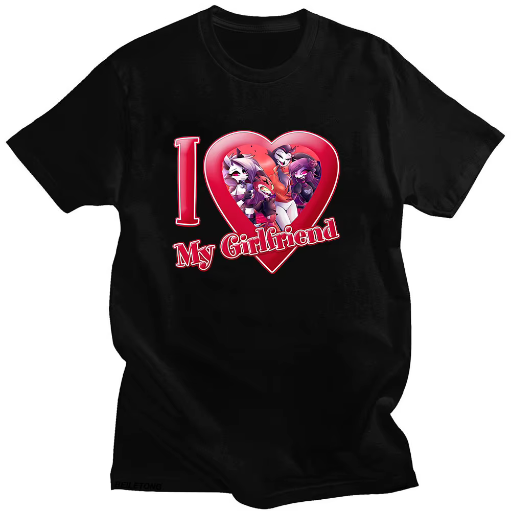 Hellubodiva-T-shirt en coton à col rond imprimé dessin animé, T-shirt Anime, T-shirt Kawaii Harajuku, I Love My Girlfriend, Vêtements mignons
