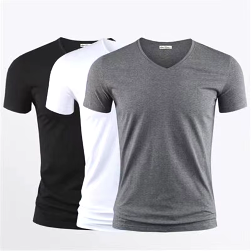 2026 hommes T-Shirt couleur Pure col en V à manches courtes hauts T-Shirts