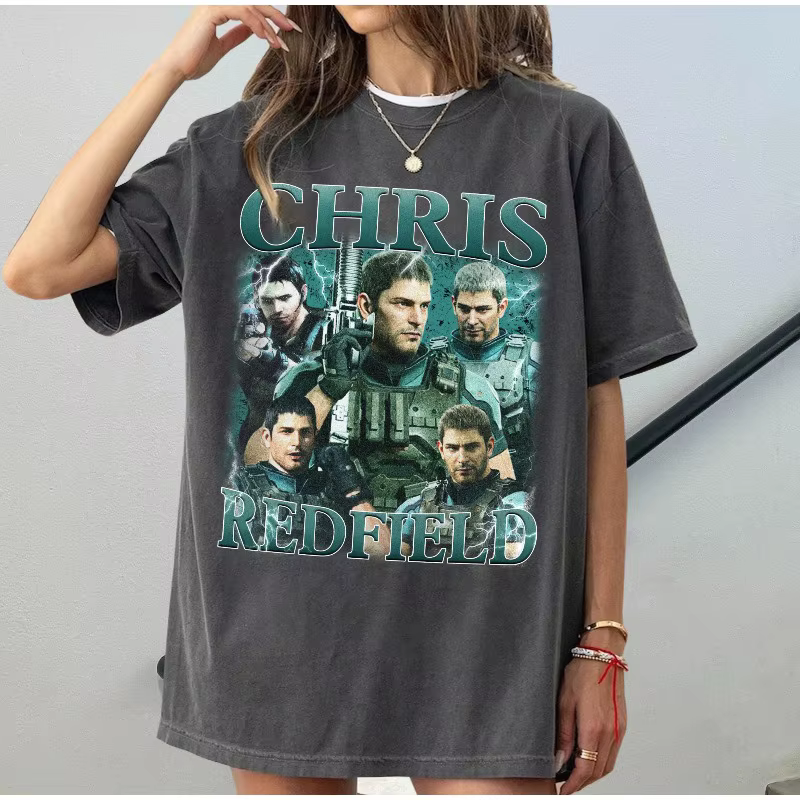 Chris Redfield Gaming imprimé T-shirt femme mode tendance haut printemps/été pur coton unisexe