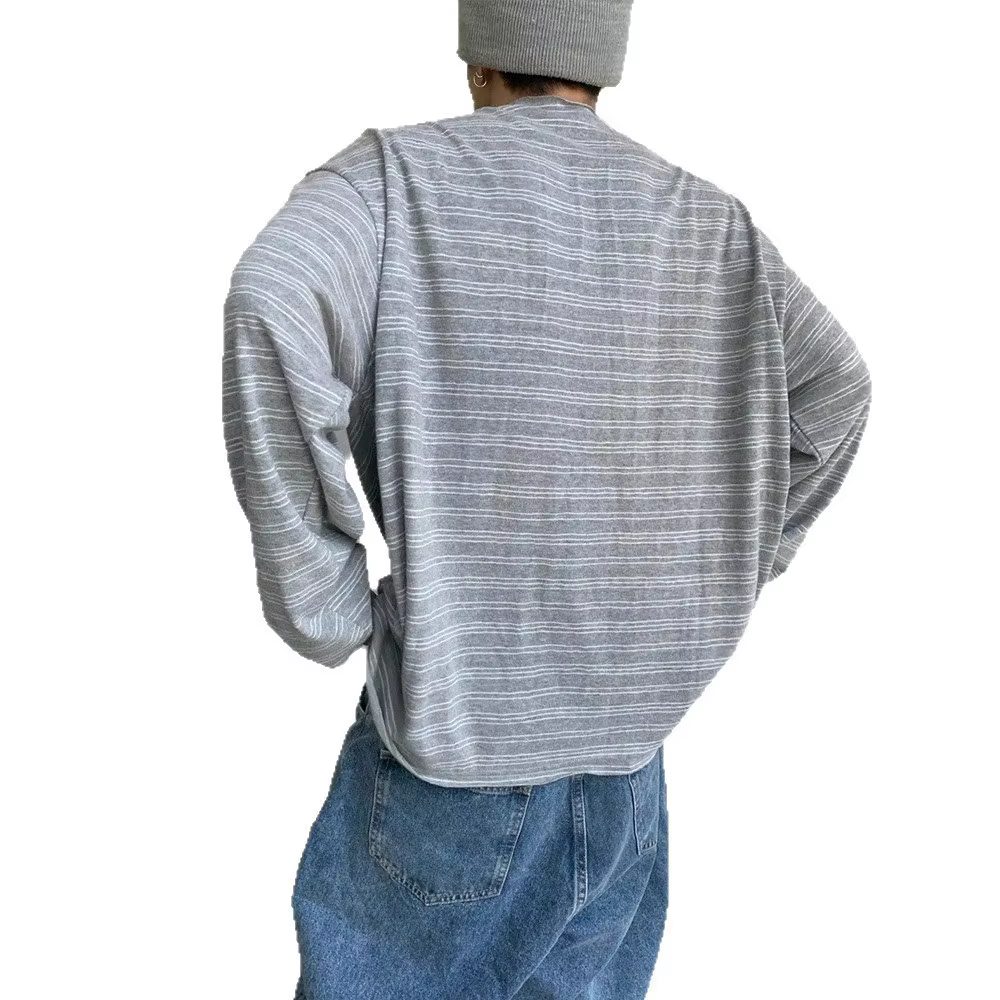 T-shirt à manches longues rayé gris pour homme