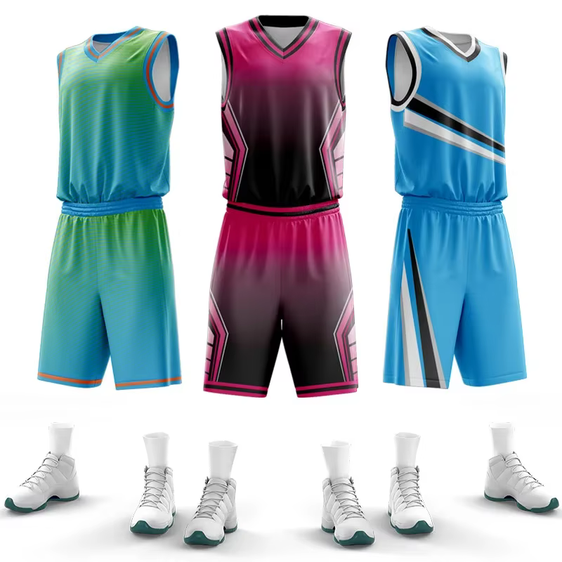 Maillots de basket-ball réversibles pour hommes par sublimation avec logo imprimé en polyester