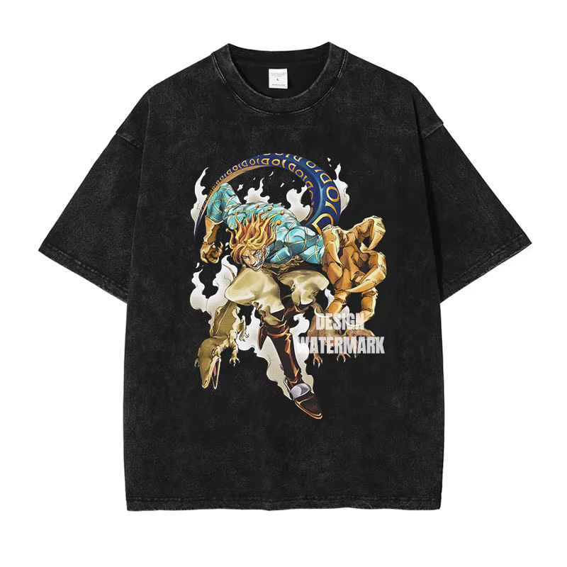 JOJO Steel Ball Run T-shirt Vintage lavé Zeppeli Gyro t-shirts surdimensionné Manga