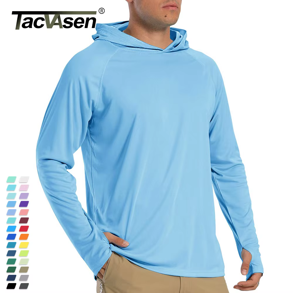 TACVASEN Protection solaire T-Shirts hommes à manches longues à capuche décontracté résistant aux UV