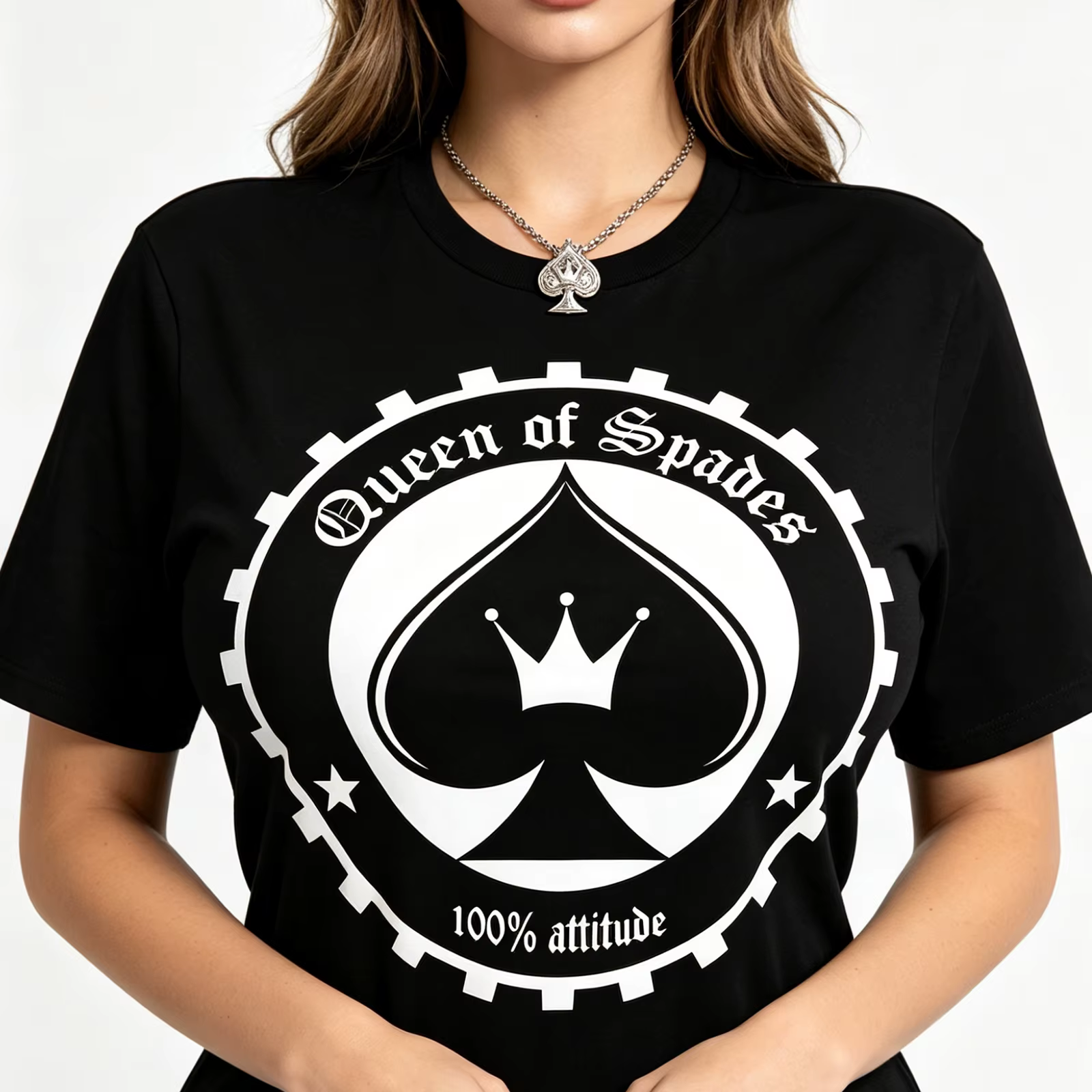 T-shirt QOS Black Spade Queen BBC Sexy Naughty Hotwife Adult Flirt Humor Oversized Short Tee Night Club Women Streetwear Top