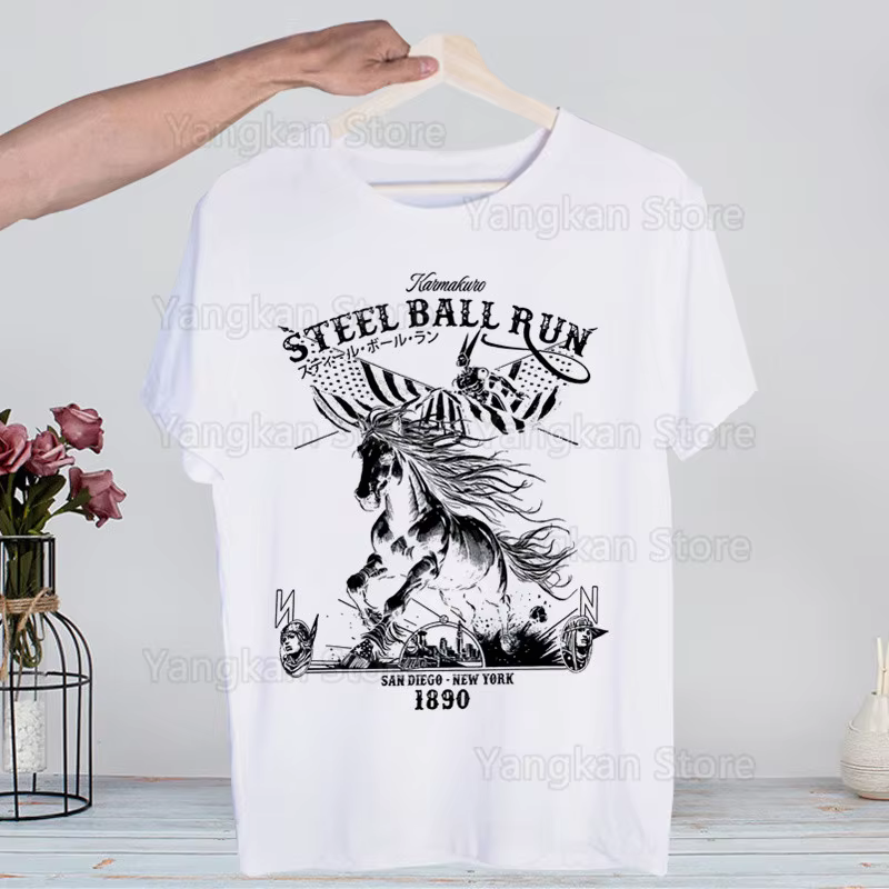 STEEL BALL RUN chemise nouveauté drôle Vintage col rond Gyro Zeppeli Joestar hommes T-Shirt haut